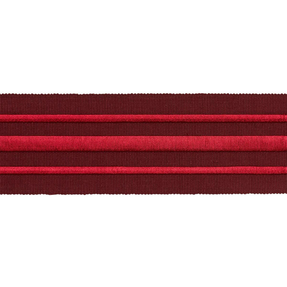 Military Stripe Tape Red On Burgundy 70781 by Schumacher Designer Trim Miles Redd - Swanky Fabrics -