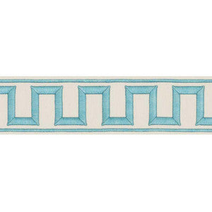Greek Key Embroidered Tape Aqua 70793 by Schumacher Designer Trim