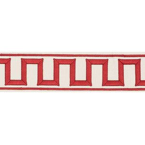 Greek Key Embroidered Tape Red 70794 by Schumacher Designer Trim
