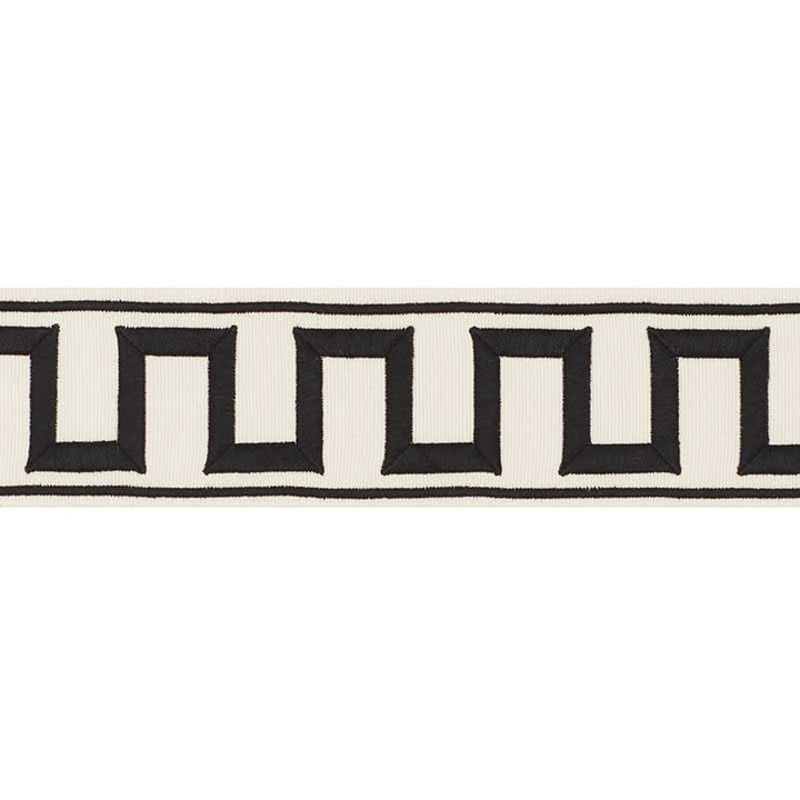 Greek Key Embroidered Tape Black On Ivory 70790 by Schumacher Designer Trim Miles Redd 1.8" - Swanky Fabrics -