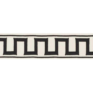 Greek Key Embroidered Tape Black On Ivory 70790 by Schumacher Designer Trim