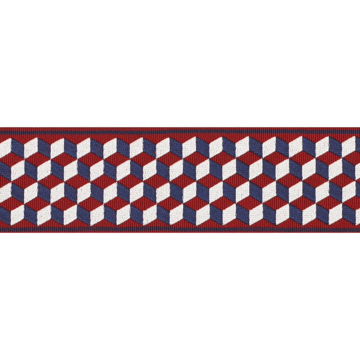 Tumbling Blocks Tape Rouge & Bleu 71262 by Schumacher Designer Trim Miles Redd - Swanky Fabrics -