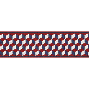 Tumbling Blocks Tape Rouge & Bleu 71262 by Schumacher Designer Trim