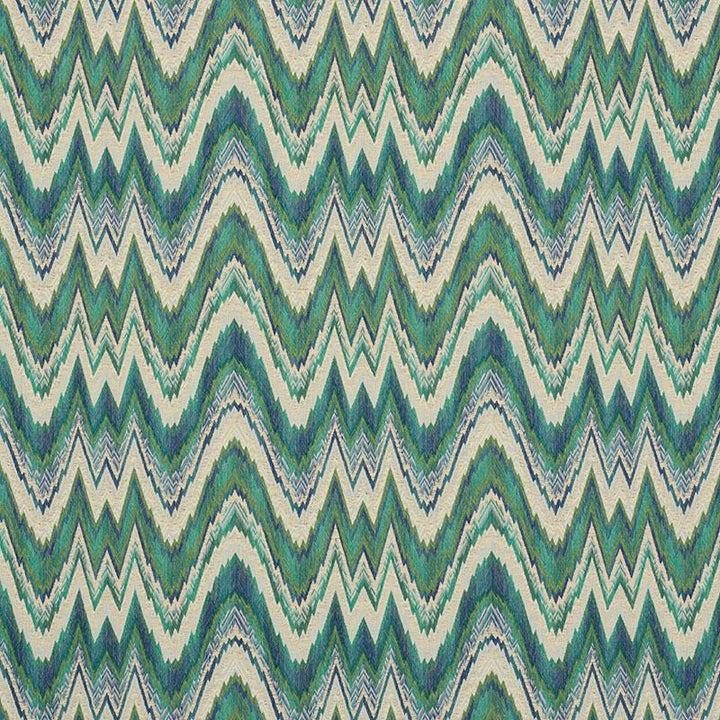 Valkyrie Flame Stitch Emerald & Peacock 68942 by Schumacher Designer Fabric 125Th Anniversary 13.5" - Swanky Fabrics -