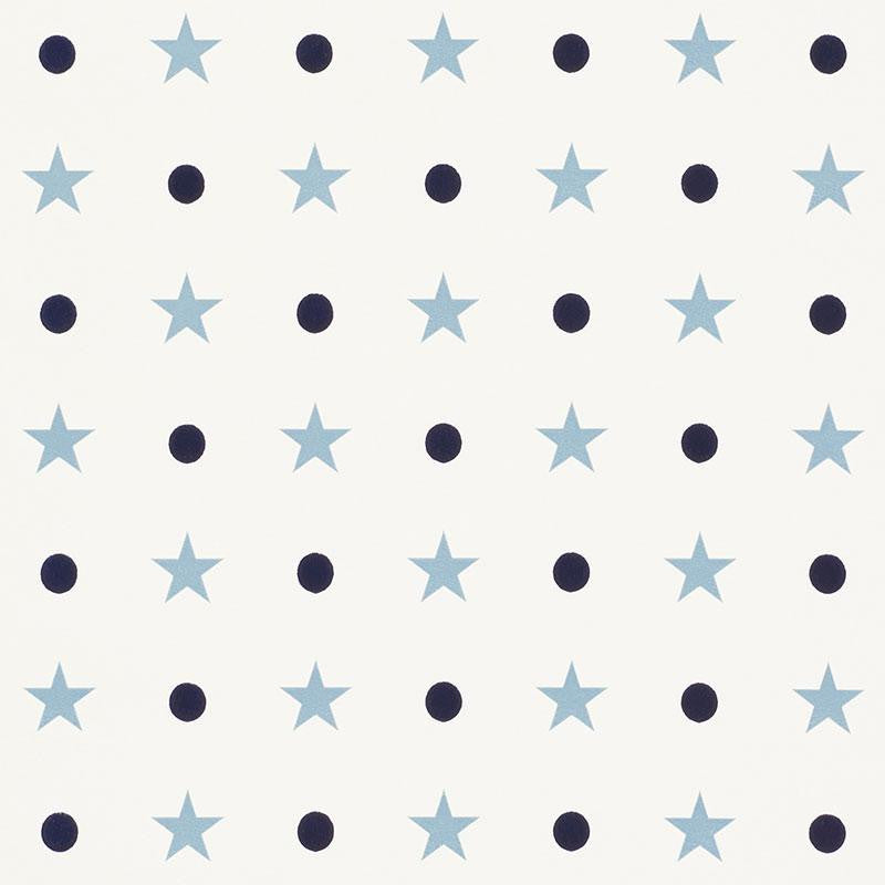 Etoiles Et Points Blues 5008550 by Schumacher Designer Wallpaper French Revolution 5.12" - Swanky Fabrics -