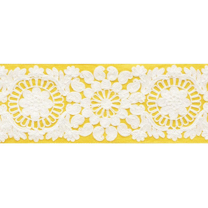 Joelle Tape Yellow 73624 by Schumacher Designer Trim Happy Together 6.12" - Swanky Fabrics -