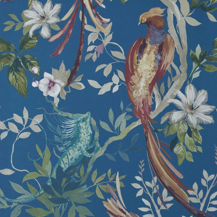 Bird Sonnet (Wp) # 04 Royal Blue by 1838 Wallcoverings Designer Wallpaper Pavilion HALF DROP PASTE THE WALL UNITED KINGDOM 50.5" 27.5"X11YD - Swanky Fabrics -