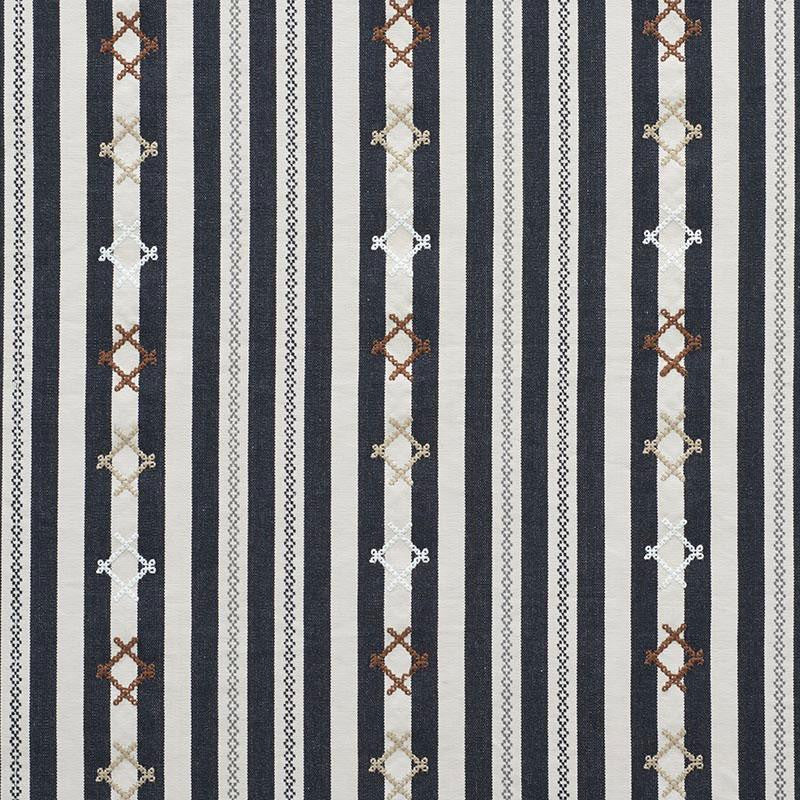 Rhodes Stripe Black 74461 by Schumacher Designer Fabric Open Sky 6.62" - Swanky Fabrics -