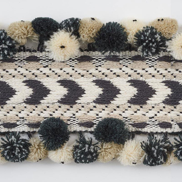 Maracana Pom Tape Black 75652 by Schumacher Designer Trim Primitive Beauty 2.5" - Swanky Fabrics -