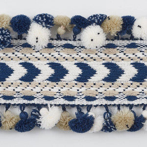 Maracana Pom Tape Navy 75653 by Schumacher Designer Trim