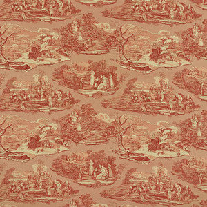 Four Seasons Toile Document Red 1207013 by Schumacher Designer Fabric