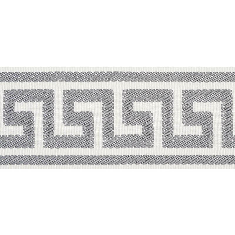 Etienne Silk Greek Key Wide Grey 74708 by Schumacher Designer Trim Perfect Basics: Trims - Swanky Fabrics -
