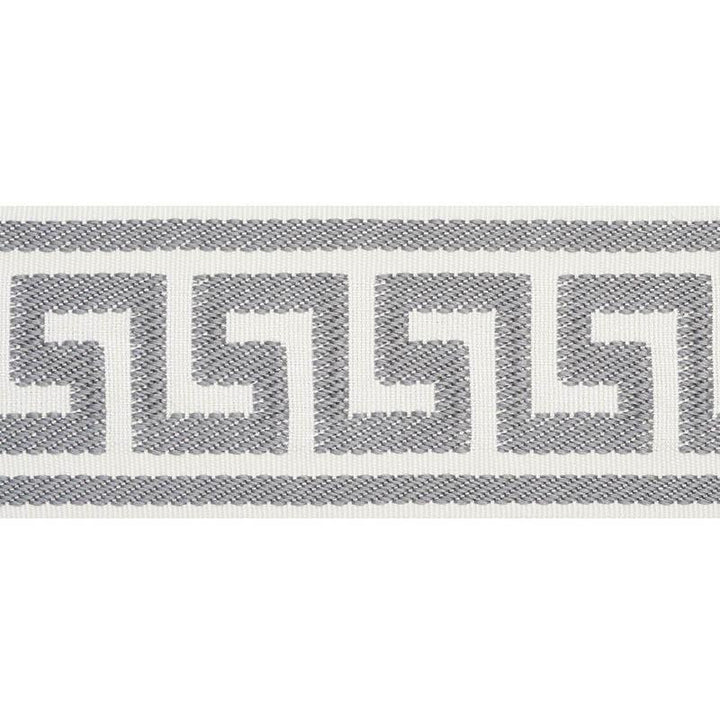 Etienne Silk Greek Key Wide Grey 74708 by Schumacher Designer Trim Perfect Basics: Trims - Swanky Fabrics -