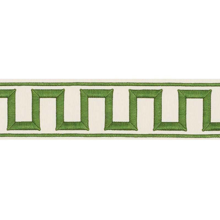 Greek Key Embroidered Tape Green 70795 by Schumacher Designer Trim Miles Redd 1.8" - Swanky Fabrics -