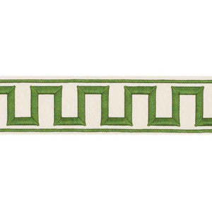 Greek Key Embroidered Tape Green 70795 by Schumacher Designer Trim