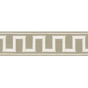 Greek Key Embroidered Tape Taupe 70796 by Schumacher Designer Trim
