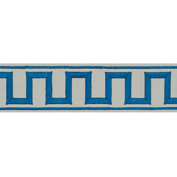 Greek Key Embroidered Tape Peacock & Mineral 70799 by Schumacher Designer Trim Miles Redd 1.8" - Swanky Fabrics -