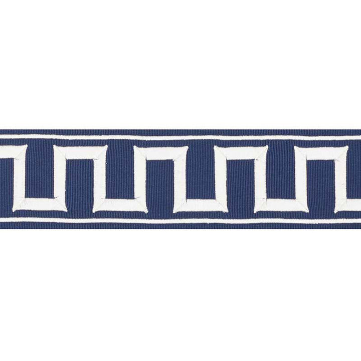 Greek Key Embroidered Tape Marine 70797 by Schumacher Designer Trim Miles Redd 1.8" - Swanky Fabrics -