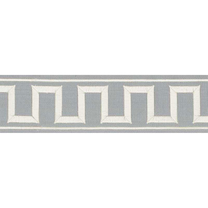 Greek Key Embroidered Tape Sky 70801 by Schumacher Designer Trim Miles Redd 1.8" - Swanky Fabrics -