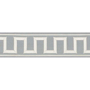 Greek Key Embroidered Tape Sky 70801 by Schumacher Designer Trim