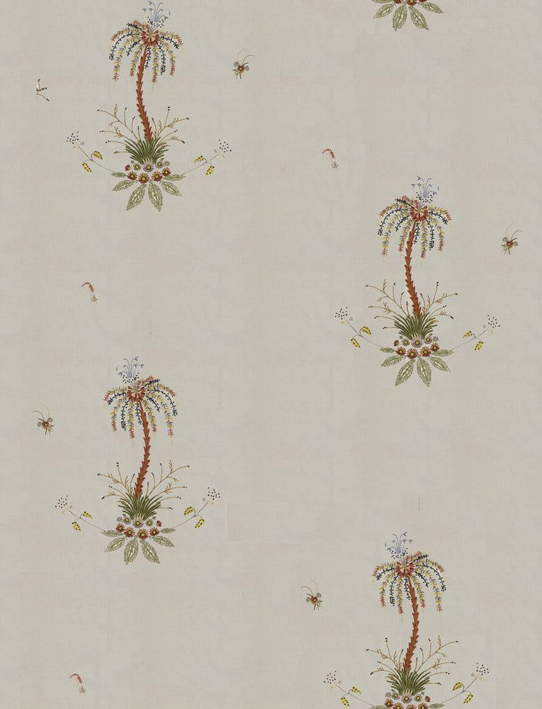 Royal Poncianna Embroidery Multi On Creme 22140 by Schumacher Designer Fabric - 100% Cotton Wyzenbeek 1,000 Horizontal: 35 and Vertical: 45.75 54 - Swanky Fabrics -