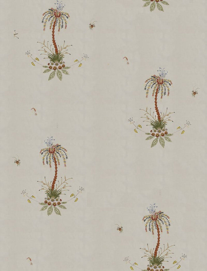 Royal Poncianna Embroidery Multi On Creme 22140 by Schumacher Designer Fabric - 100% Cotton Wyzenbeek 1,000 Horizontal: 35 and Vertical: 45.75 54 - Swanky Fabrics -