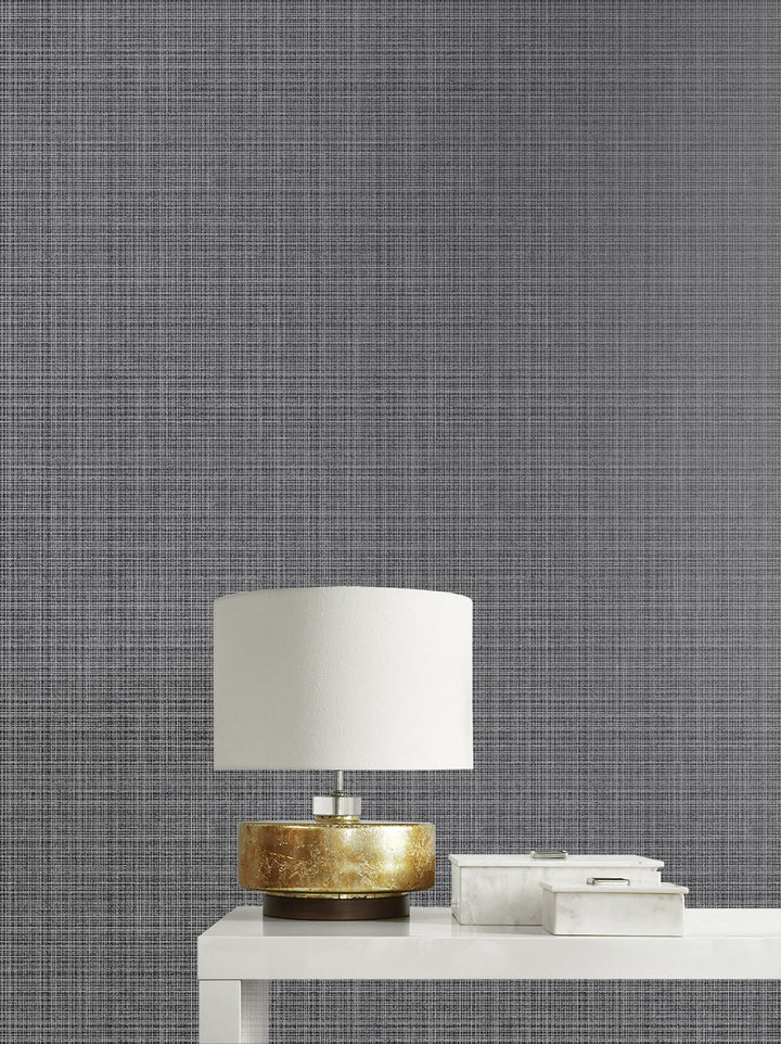 Crosshatch Linen Metallic Coal 2231908 by Etten Gallerie Designer Wallpaper