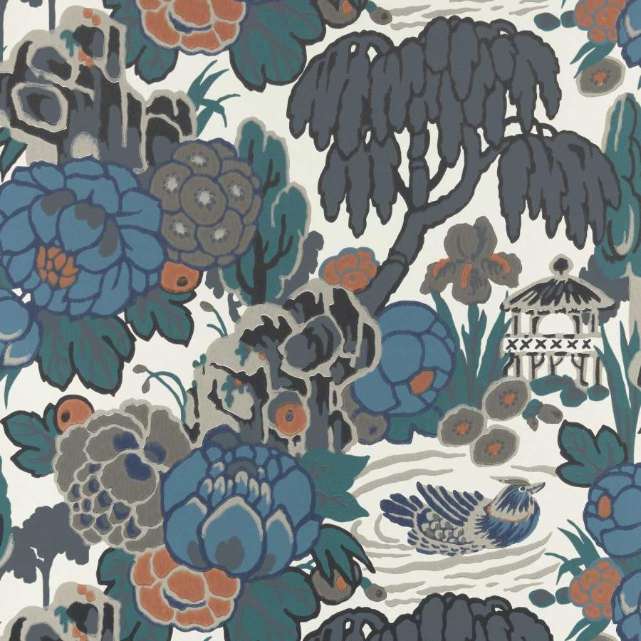 Mandarin Garden (Wp) # 03 Ink by 1838 Wallcoverings Designer Wallpaper V&A Decorative Papers HALF DROP PASTE THE WALL UNITED KINGDOM V-18" 20.5"X11YD - Swanky Fabrics -