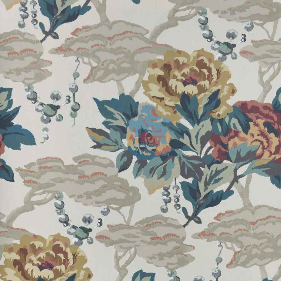 Paeonia (Wp) # 01 Warm Sand by 1838 Wallcoverings Designer Wallpaper V&A Decorative Papers STRAIGHT PASTE THE WALL UNITED KINGDOM V-26.3" 20.5"X11YD - Swanky Fabrics -