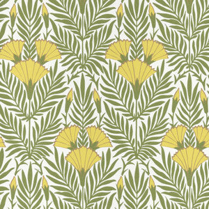 Floral Fanfare (Wp) # 01 Vivid Yellow by 1838 Wallcoverings Designer Wallpaper