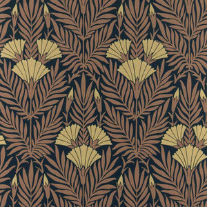 Floral Fanfare (Wp) # 03 Burnt Orange by 1838 Wallcoverings Designer Wallpaper