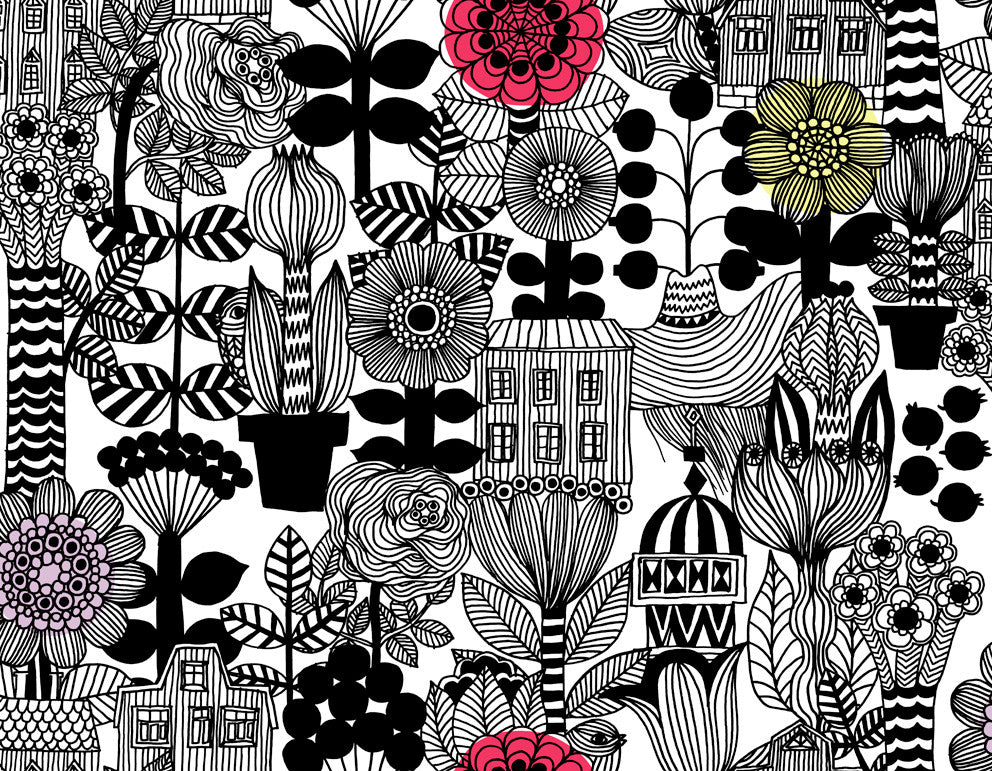 Lintukoto Ebony and Off-White 23306X by Marimekko Designer Wallpaper