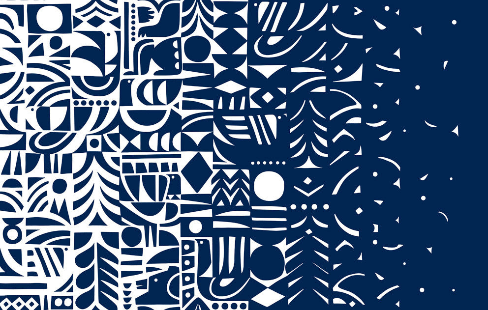 Yön Varjo Midnight Blue and Off-White 23325X by Marimekko Designer Wallpaper
