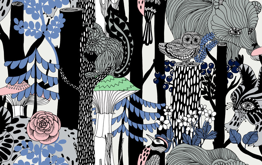 Pikkuveljekset Ebony and Sapphire 23340X by Marimekko Designer Wallpaper