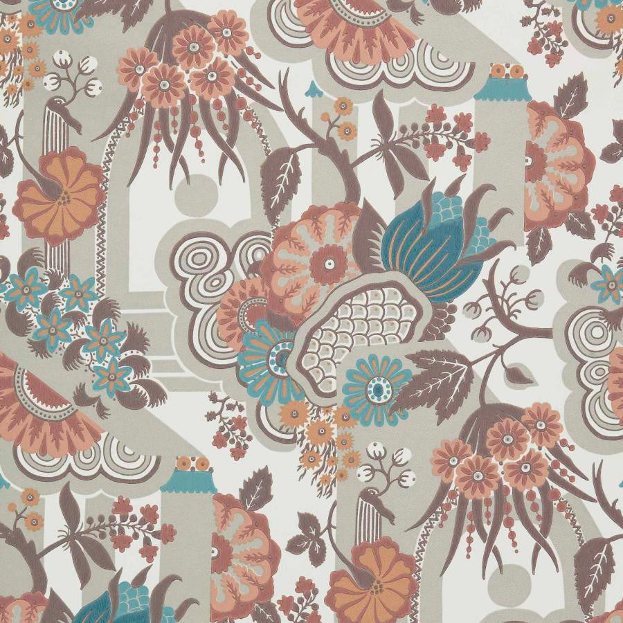 Pineapple Garden (Wp) # 03 Apricot by 1838 Wallcoverings Designer Wallpaper V&A Decorative Papers Ii STRAIGHT PASTE THE WALL UNITED KINGDOM V-25" 20.5"X11YD - Swanky Fabrics -