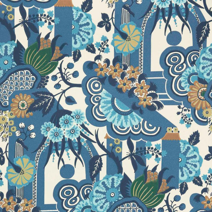 Pineapple Garden (Wp) # 05 Cobalt by 1838 Wallcoverings Designer Wallpaper V&A Decorative Papers Ii STRAIGHT PASTE THE WALL UNITED KINGDOM V-25" 20.5"X11YD - Swanky Fabrics -