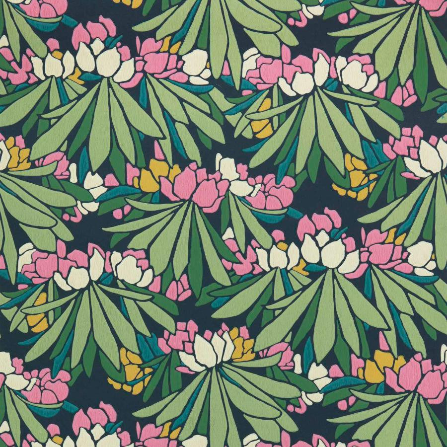 Rhododendron (Wp) # 01 Magenta by 1838 Wallcoverings Designer Wallpaper V&A Decorative Papers Ii STRAIGHT PASTE THE WALL UNITED KINGDOM V-17.5" 20.5"X11YD - Swanky Fabrics -