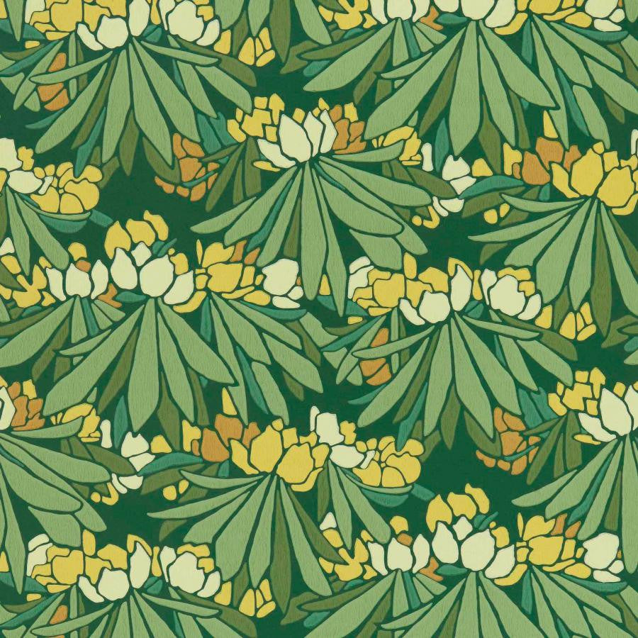 Rhododendron (Wp) # 02 Yellow by 1838 Wallcoverings Designer Wallpaper V&A Decorative Papers Ii STRAIGHT PASTE THE WALL UNITED KINGDOM V-17.5" 20.5"X11YD - Swanky Fabrics -
