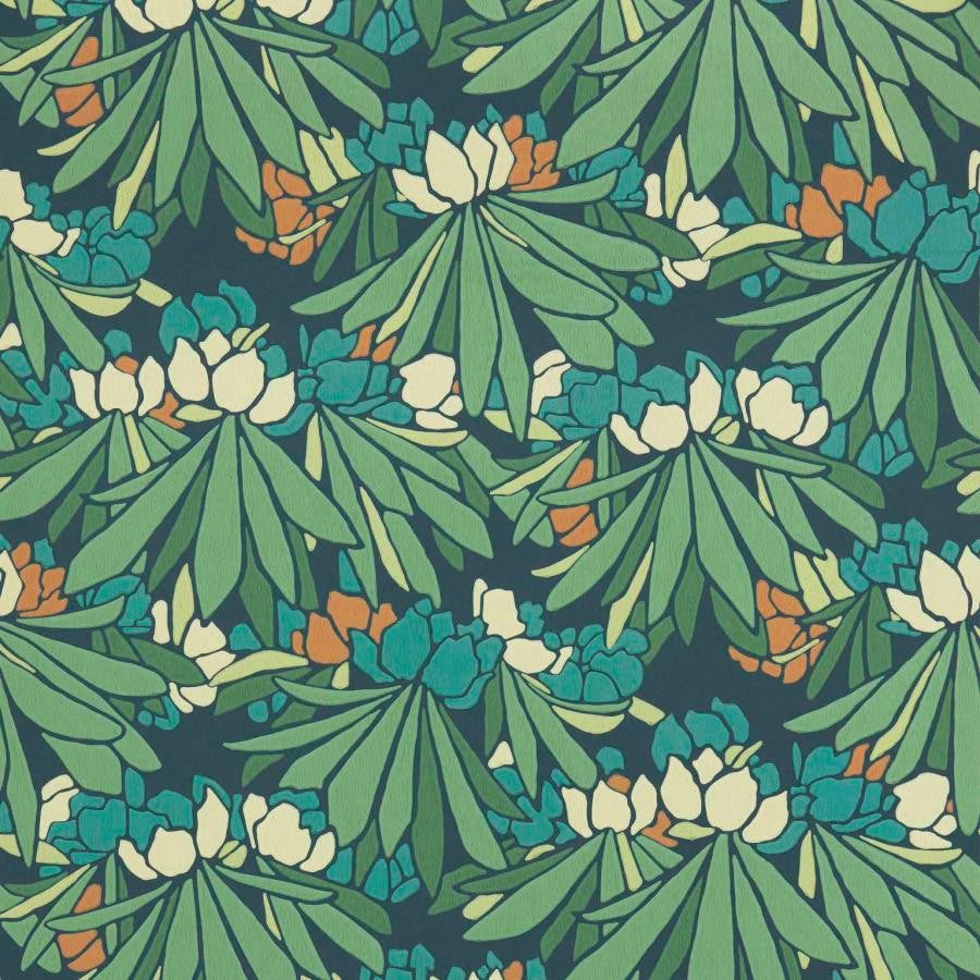 Rhododendron (Wp) # 03 Forest by 1838 Wallcoverings Designer Wallpaper V&A Decorative Papers Ii STRAIGHT PASTE THE WALL UNITED KINGDOM V-17.5" 20.5"X11YD - Swanky Fabrics -