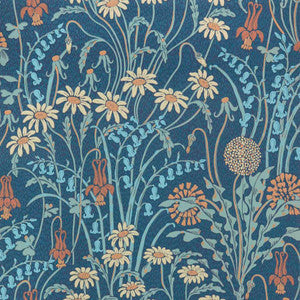 Flower Meadow (Wp) # 01 Prussian Blue by 1838 Wallcoverings Designer Wallpaper