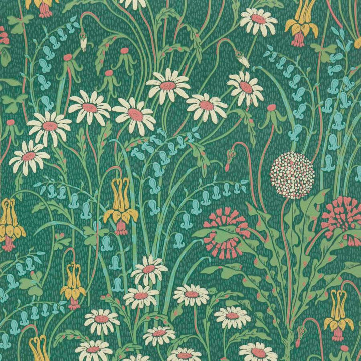 Flower Meadow (Wp) # 02 Forest by 1838 Wallcoverings Designer Wallpaper V&A Decorative Papers Ii HALF DROP PASTE THE WALL UNITED KINGDOM V-21" 20.5"X11YD - Swanky Fabrics -