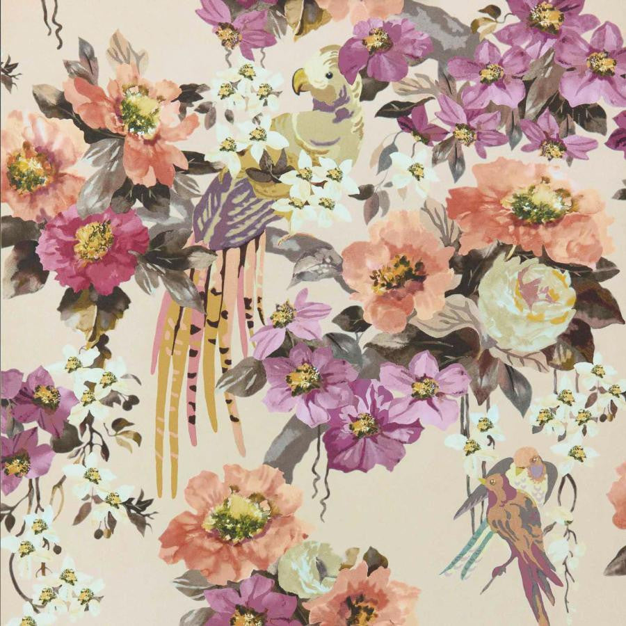 Floral Serenade (Wp) # 01 Apricot by 1838 Wallcoverings Designer Wallpaper V&A Decorative Papers Ii HALF DROP PASTE THE WALL UNITED KINGDOM V-21" 20.5"X11YD - Swanky Fabrics -