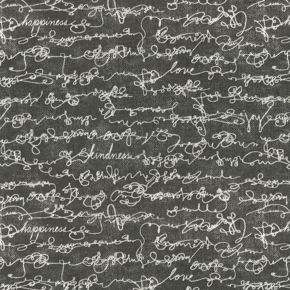 Love Script Charcoal 250280 by ED Ellen DeGeneres Designer Fabric ED BY ELLEN DEGENERES 100% Cotton U.S.A. Wyzenbeek 51,000 Horizontal: 13.50" and Vertical: 10.60" 54" - Swanky Fabrics -