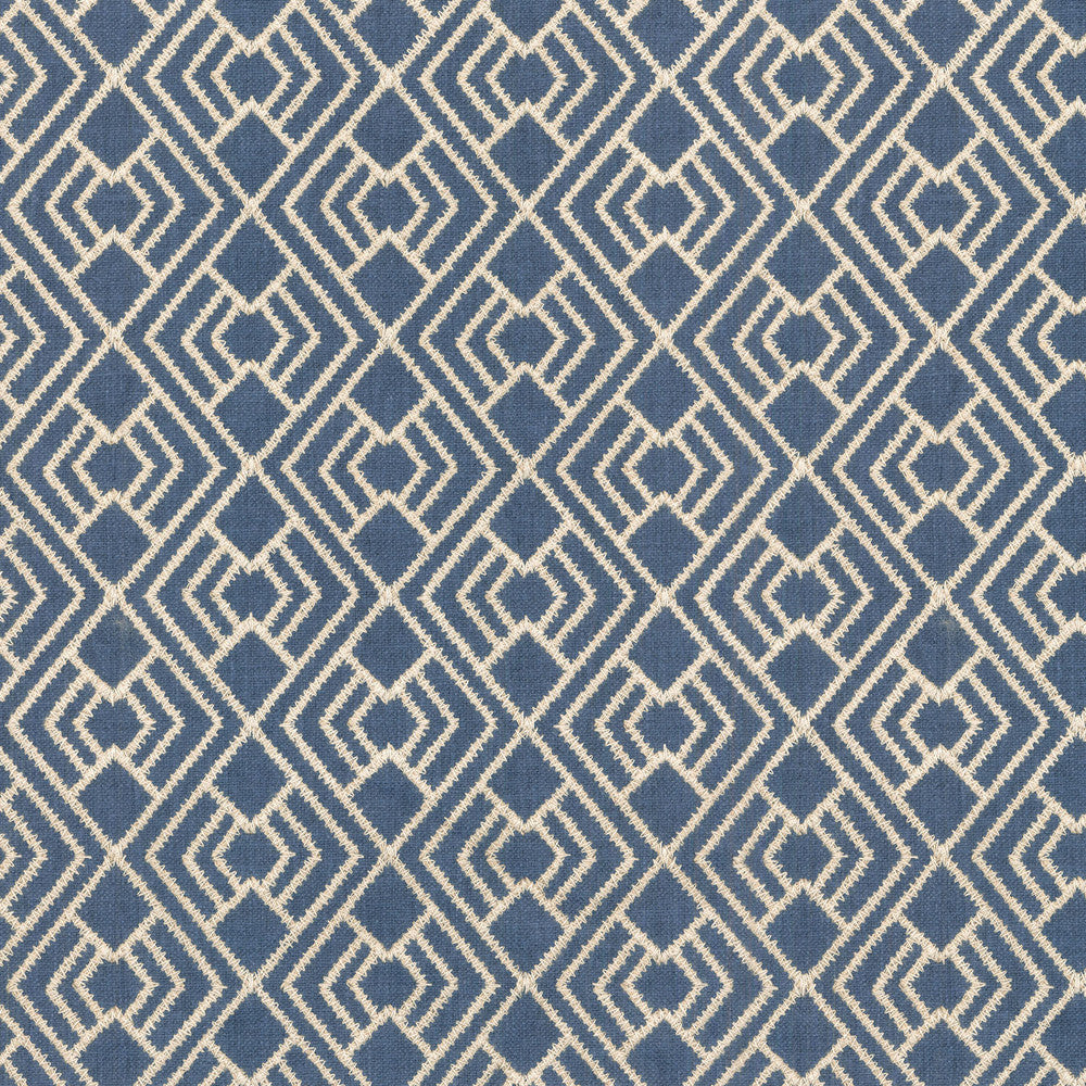 Cordell Emb Indigo 250322 by ED Ellen DeGeneres Designer Fabric - BASE:50% Polyester 50% Cotton EMBROID:100% Polyester INDIA 51000 Horizontal: 3.25 and Vertical: 3.25 54 - Swanky Fabrics -
