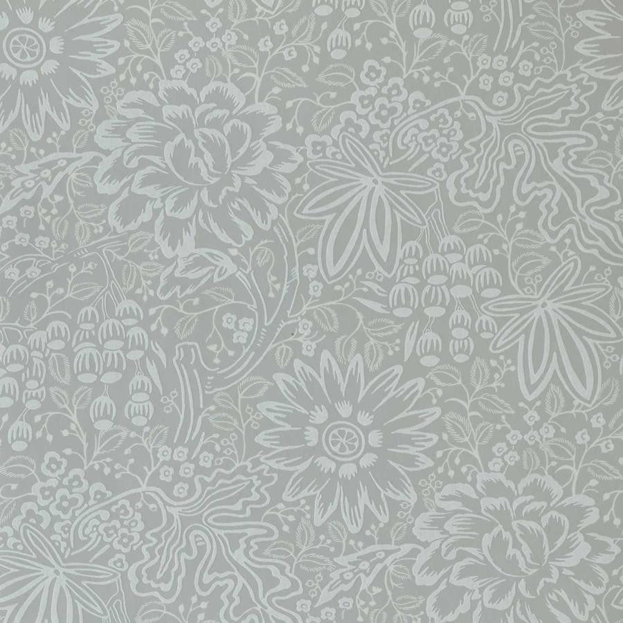 Peony Garden (Wp) # 03 Pewter by 1838 Wallcoverings Designer Wallpaper V&A Decorative Papers Iii STRAIGHT PASTE THE WALL UNITED KINGDOM V-25" 20.5"X11YD - Swanky Fabrics -