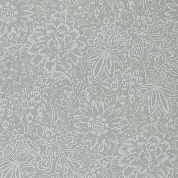 Peony Garden (Wp) # 03 Pewter by 1838 Wallcoverings Designer Wallpaper V&A Decorative Papers Iii STRAIGHT PASTE THE WALL UNITED KINGDOM V-25" 20.5"X11YD - Swanky Fabrics -