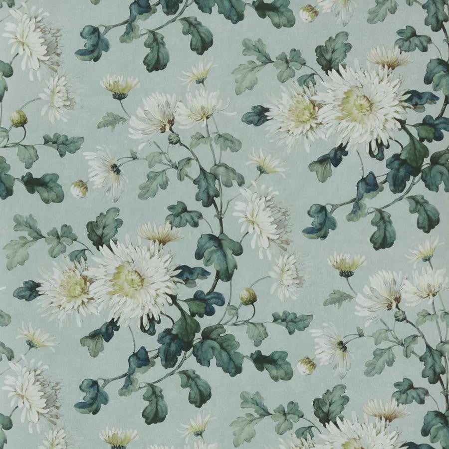 Charlotte (Wp) # 02 Teal by 1838 Wallcoverings Designer Wallpaper V&A Decorative Papers Iii STRAIGHT PASTE THE WALL UNITED KINGDOM V-15.75" 20.5"X11YD - Swanky Fabrics -