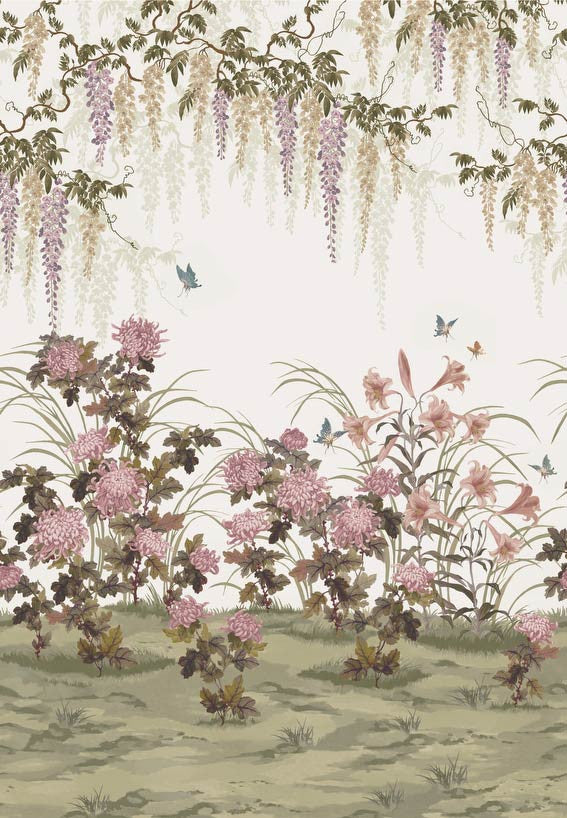 Wisteria Bloom (Wp) # 02 Heather by 1838 Wallcoverings Designer Wallpaper V&A Decorative Papers Iii STRAIGHT PASTE THE WALL UNITED KINGDOM V-118" H-82" 20.5"X13.7YD - Swanky Fabrics -
