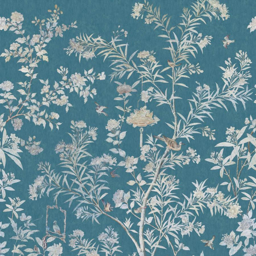 Moor Park (Wp) # 01 Prussian Blue by 1838 Wallcoverings Designer Wallpaper V&A Decorative Papers Iii STRAIGHT PASTE THE WALL UNITED KINGDOM V-118" H-82" 20.5"X13.7YD - Swanky Fabrics -