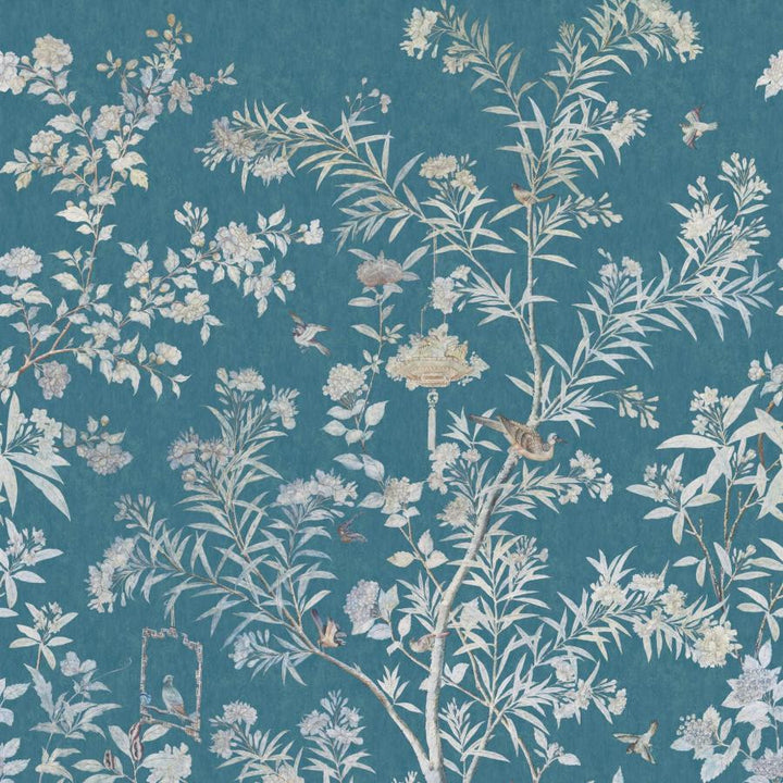 Moor Park (Wp) # 01 Prussian Blue by 1838 Wallcoverings Designer Wallpaper V&A Decorative Papers Iii STRAIGHT PASTE THE WALL UNITED KINGDOM V-118" H-82" 20.5"X13.7YD - Swanky Fabrics -